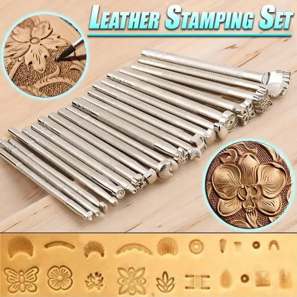 Lot de 20 outils d'impression et sculpture pour cuir