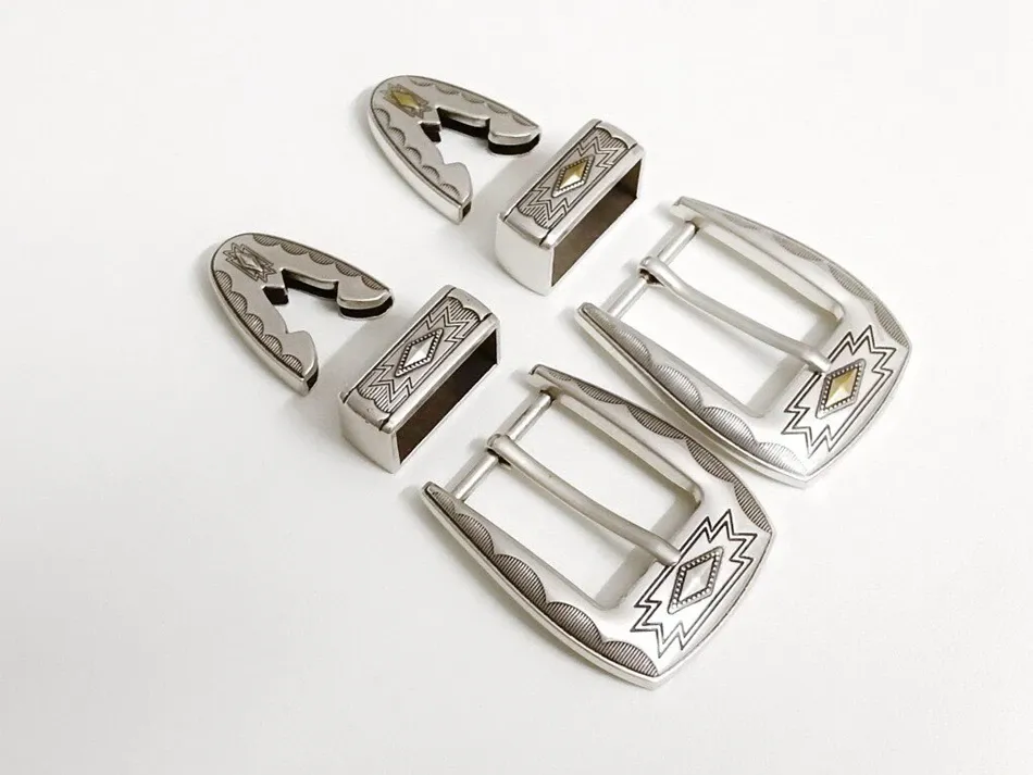Lot de 3 boucles ceinture western argent 30 mm