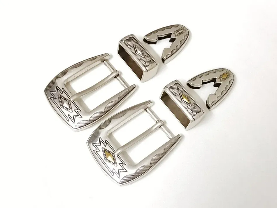 Lot de 3 boucles ceinture western argent 30 mm