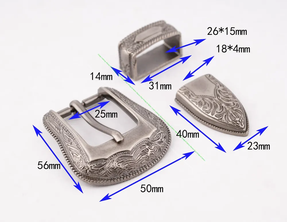 Lot de 3 boucles ceinture western métal 1 pouce