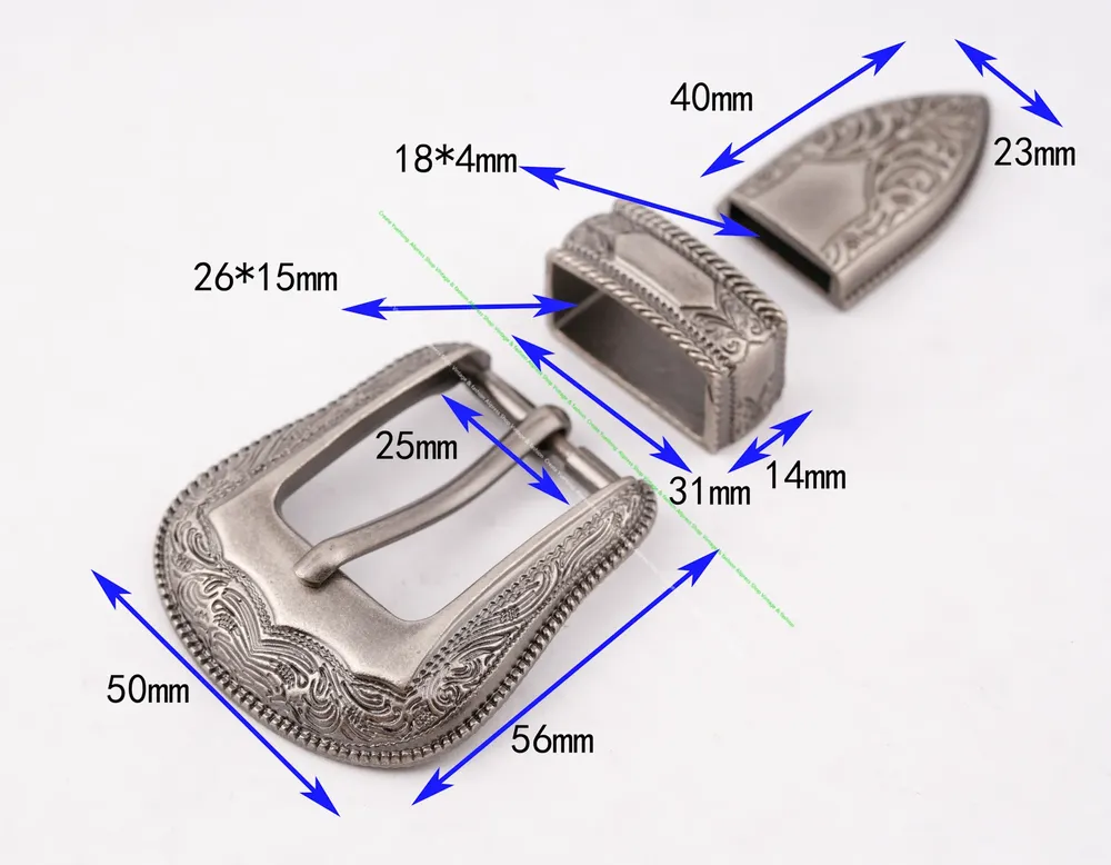Lot de 3 boucles ceinture western métal 1 pouce