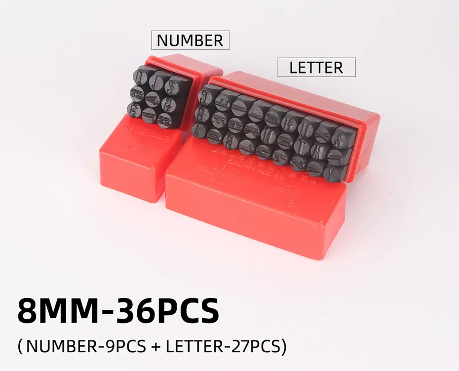 Lot de 36 poinçons alphabet et chiffres 2 à 6 mm