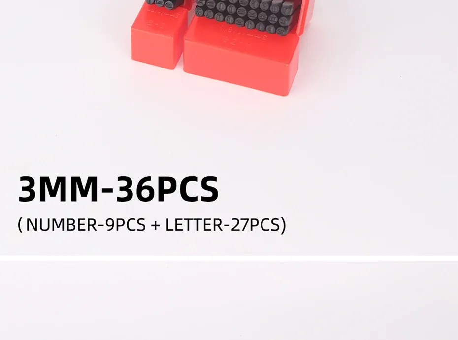 Lot de 36 poinçons alphabet et chiffres 2 à 6 mm