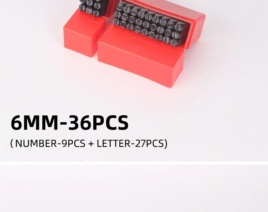 Lot de 36 poinçons alphabet et chiffres 2 à 6 mm