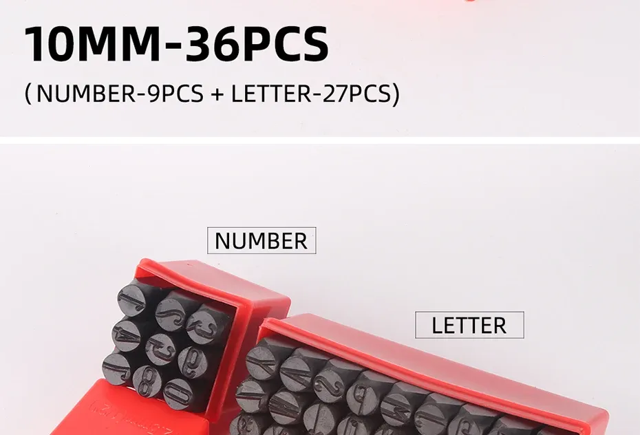 Lot de 36 poinçons alphabet et chiffres 2 à 8 mm