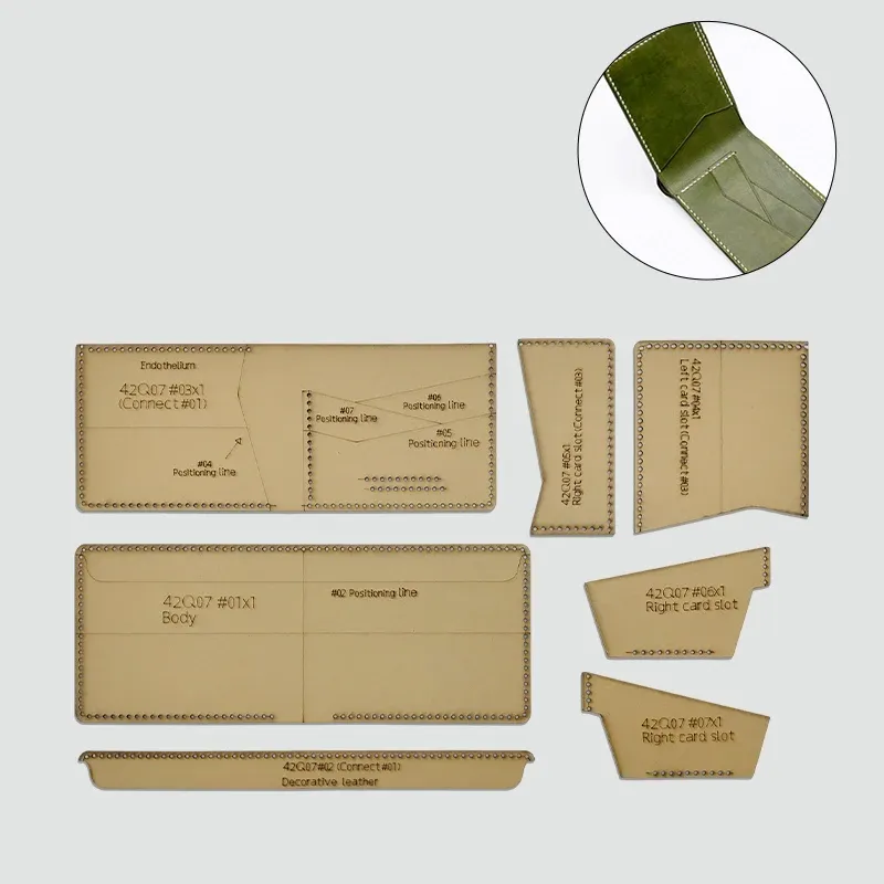 Modèle portefeuille court pliable en papier kraft 7 pièces