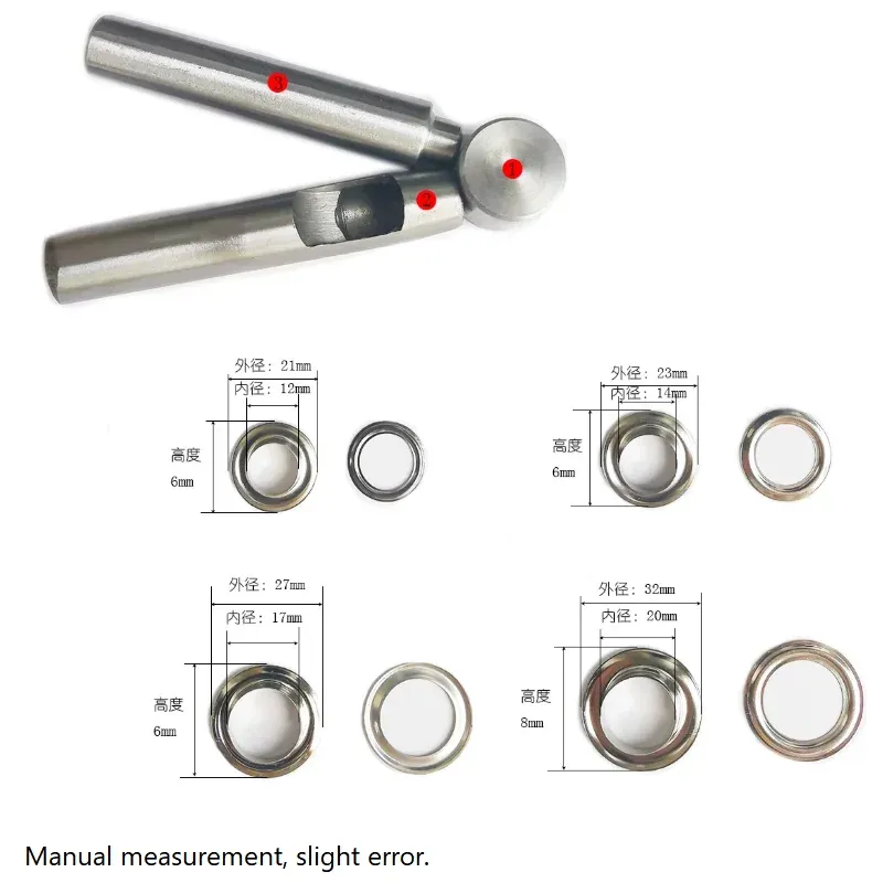 Œillets creux 3 à 6 mm avec outil pour maroquinerie