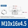 Œillets et rivets creux inox M4,5 à M7 – Color M10x16x4.5 (200set)