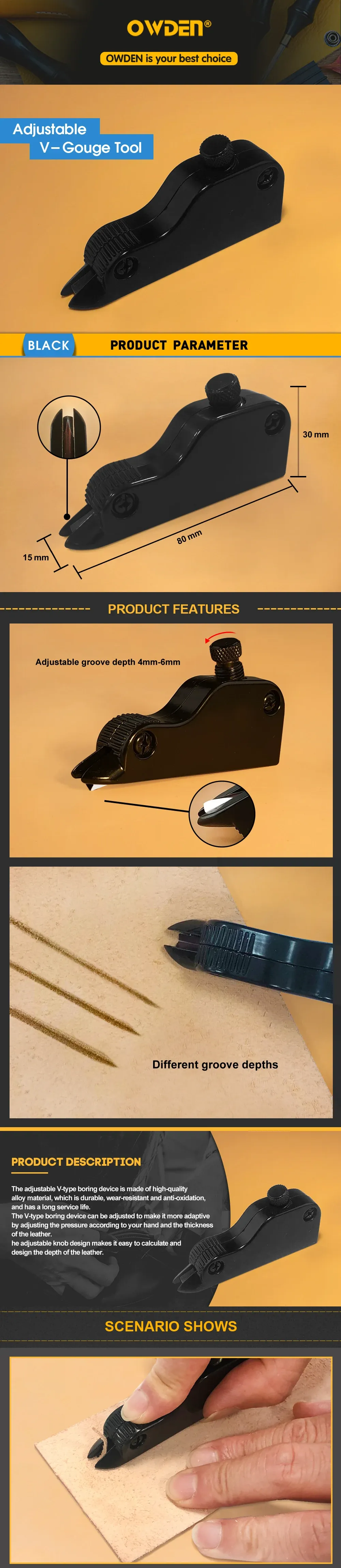 Outil de chanfreinage cuir V réglable