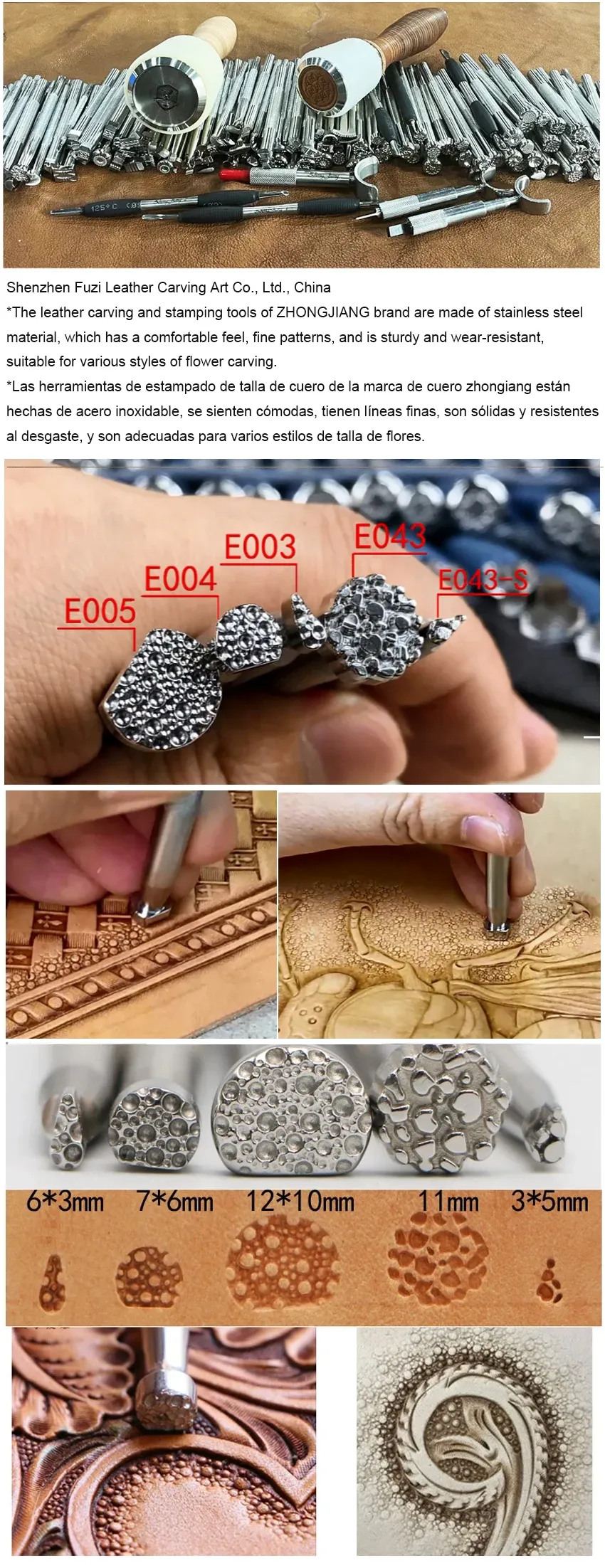 Outils artisanat cuir 5 modèles 3 à 12 mm
