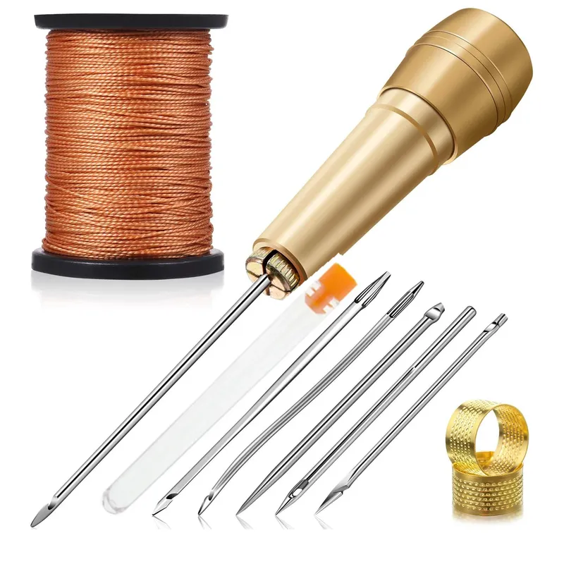 Outils couture cuir 11 pièces avec 6 manches cuivre