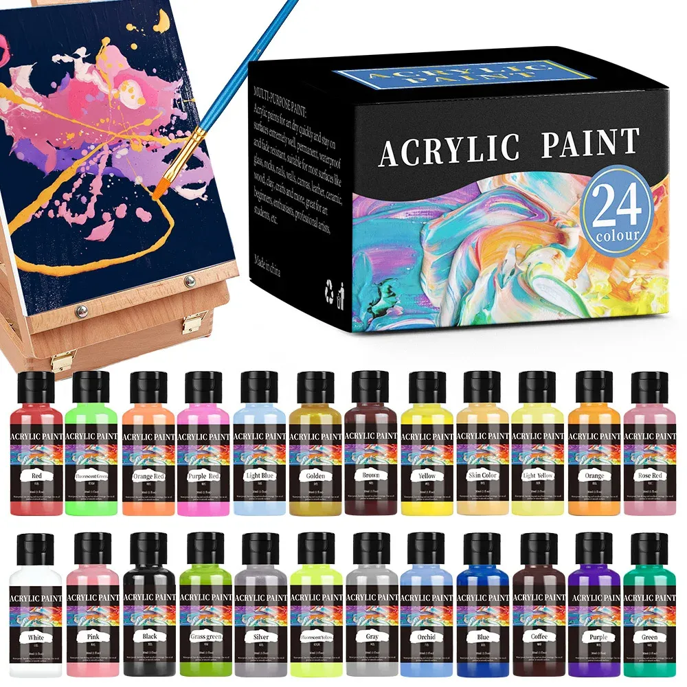 Peinture acrylique 30ml 24 couleurs pour cuir et tissu