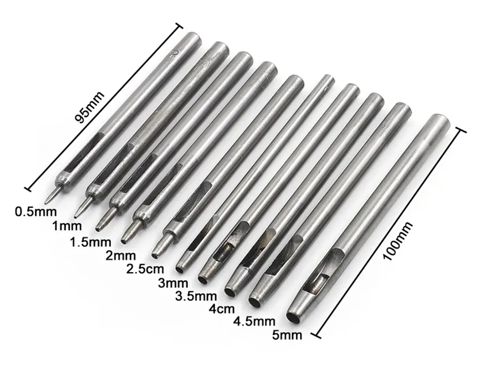 Poinçon cuir rond 0,5 à 5 mm 10 pièces