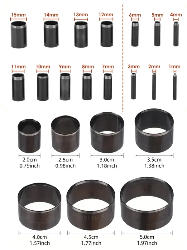 Poinçon cuir rond 1 à 50 mm 22 pièces