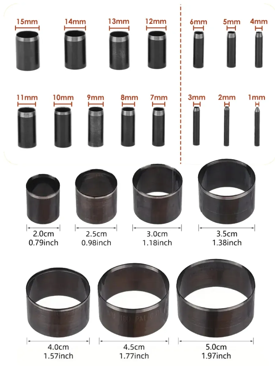 Poinçon cuir rond 1 à 50 mm 22 pièces