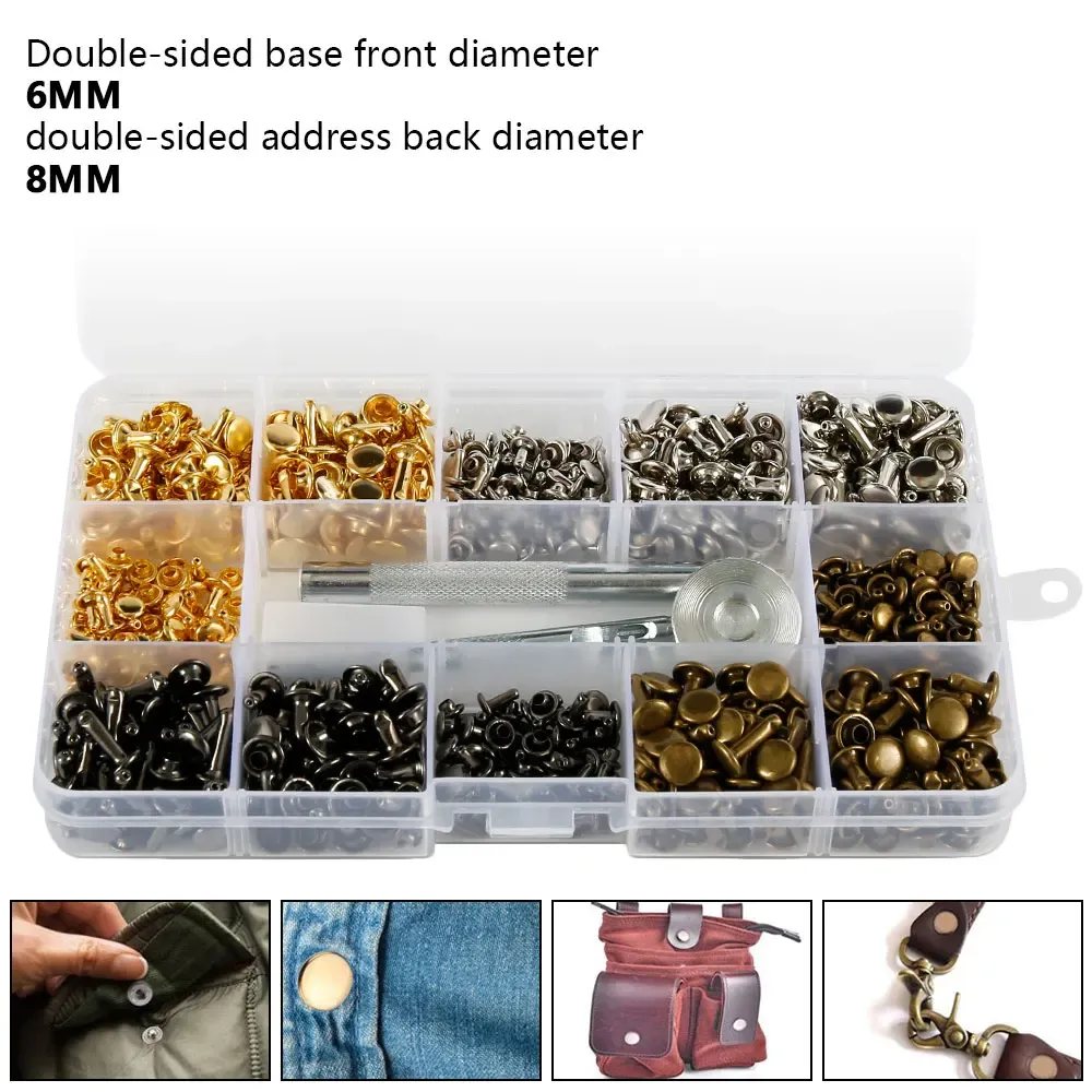Rivets cuir double capuchon 360 pièces avec pince
