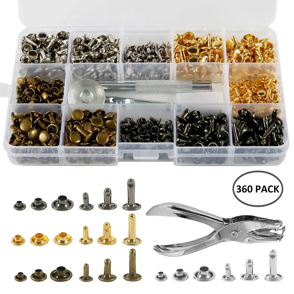 Rivets cuir double capuchon 360 pièces avec pince