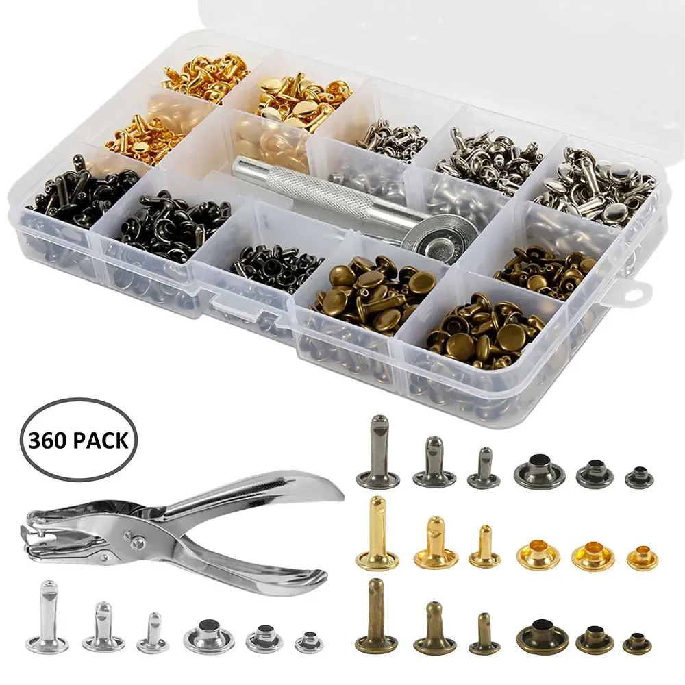 Rivets cuir double capuchon 360 pièces avec pince