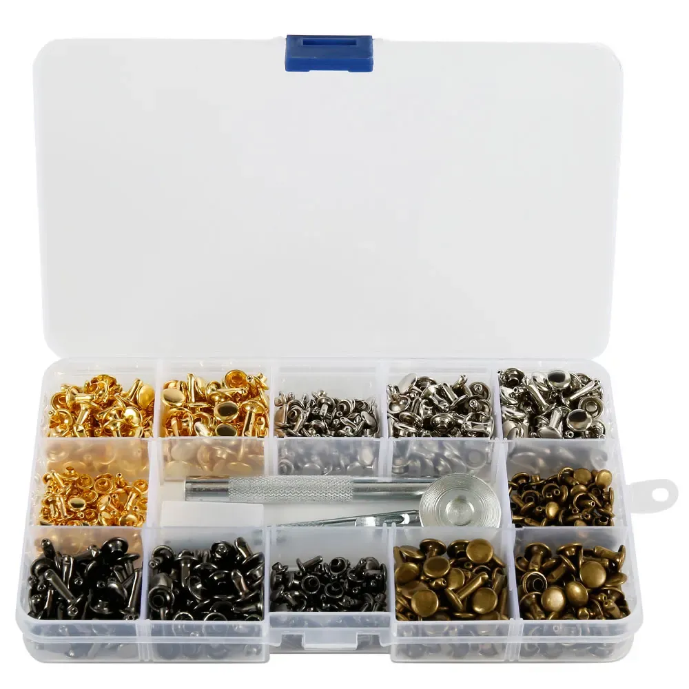 Rivets cuir double capuchon 360 pièces avec pince