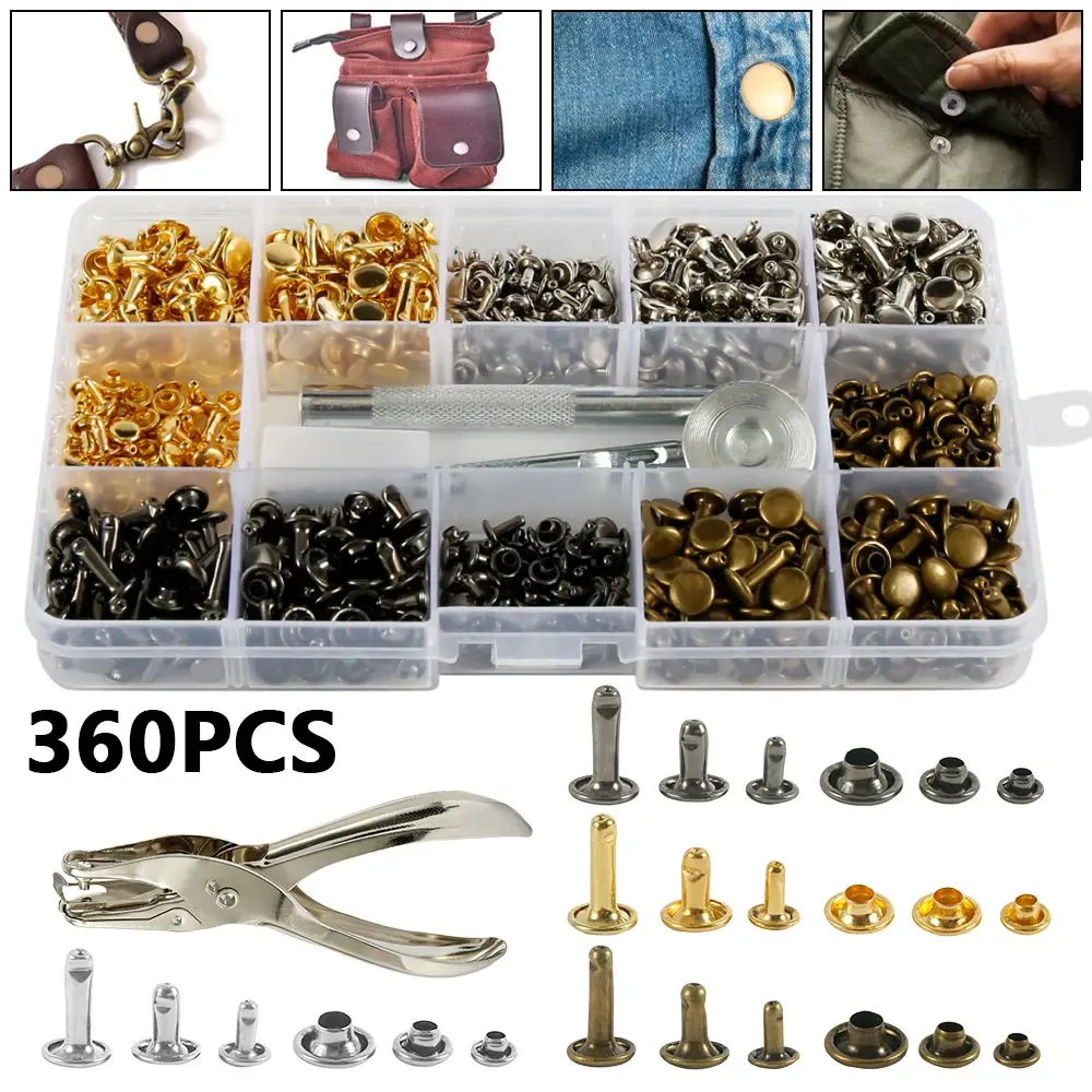 Rivets cuir double capuchon 360 pièces avec pince