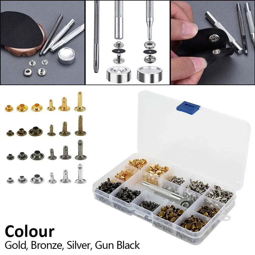 Rivets cuir double capuchon 360 pièces avec pince