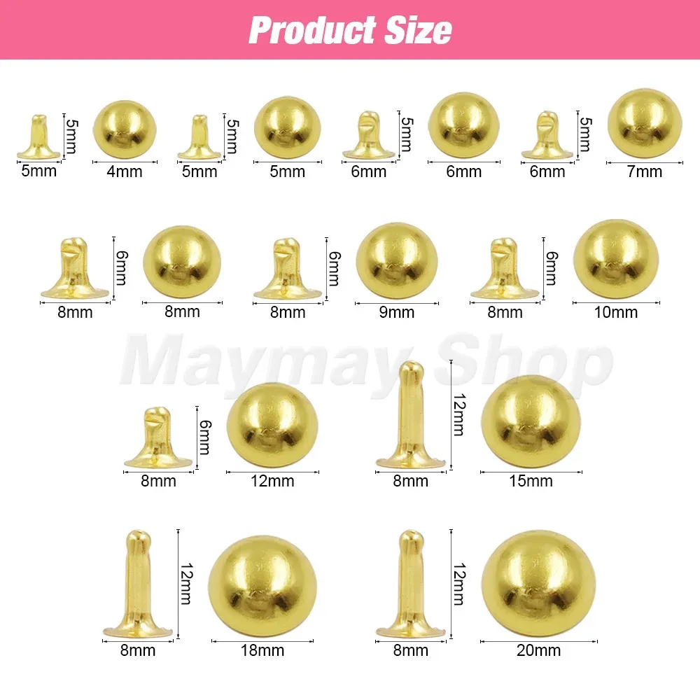 Rivets ronds métal 4 à 12 mm pour maroquinerie