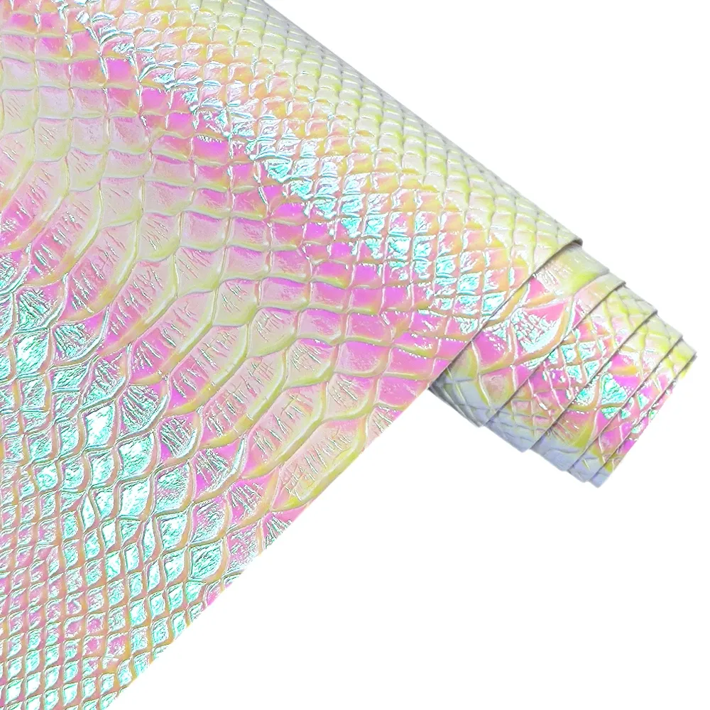 Tissu similicuir PU crocodile 30 x 135 cm holographique