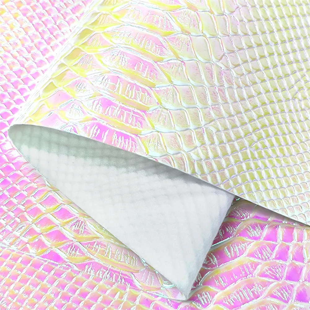 Tissu similicuir PU crocodile 30 x 135 cm holographique