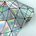 Tissu similicuir PU holographique 50 x 120 cm géométrique – Couleur Argent