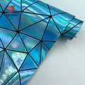 Tissu similicuir PU holographique 50 x 120 cm géométrique – Couleur Bleu