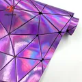 Tissu similicuir PU holographique 50 x 120 cm géométrique – Couleur Deep Purple