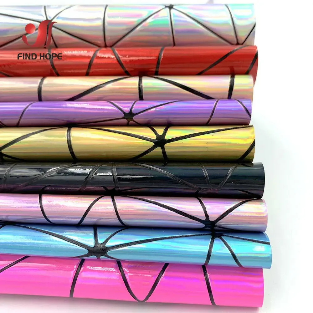 Tissu similicuir PU holographique 50 x 120 cm géométrique
