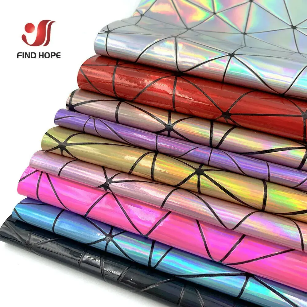 Tissu similicuir PU holographique 50 x 120 cm géométrique