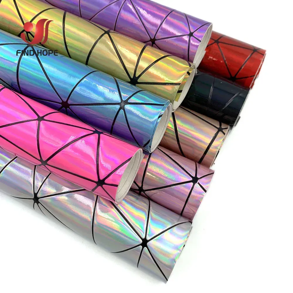 Tissu similicuir PU holographique 50 x 120 cm géométrique